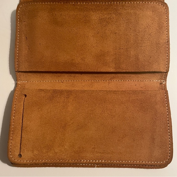 Vtg 1970's Hippie Suede Wallet Floral Snap Closure Clutch Brown Leather Brazil - Picture 5 of 10